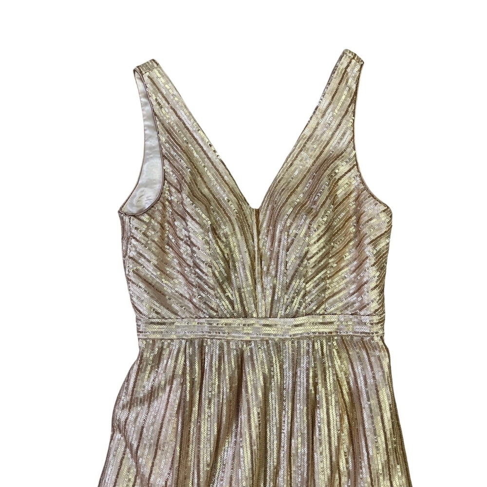 Adrianna Papell Weddington Way Gold Sequin Pleated Maxi Gown Formal Dress 2 - Picture 7 of 10